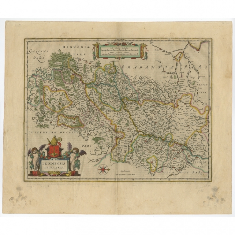 Antique Map of Limburg, Namen and Ardennes by Blaeu (c.1635)