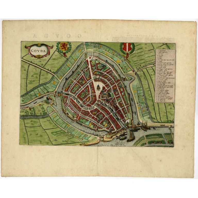 Antique Map of Gouda by Hogenberg (1572)