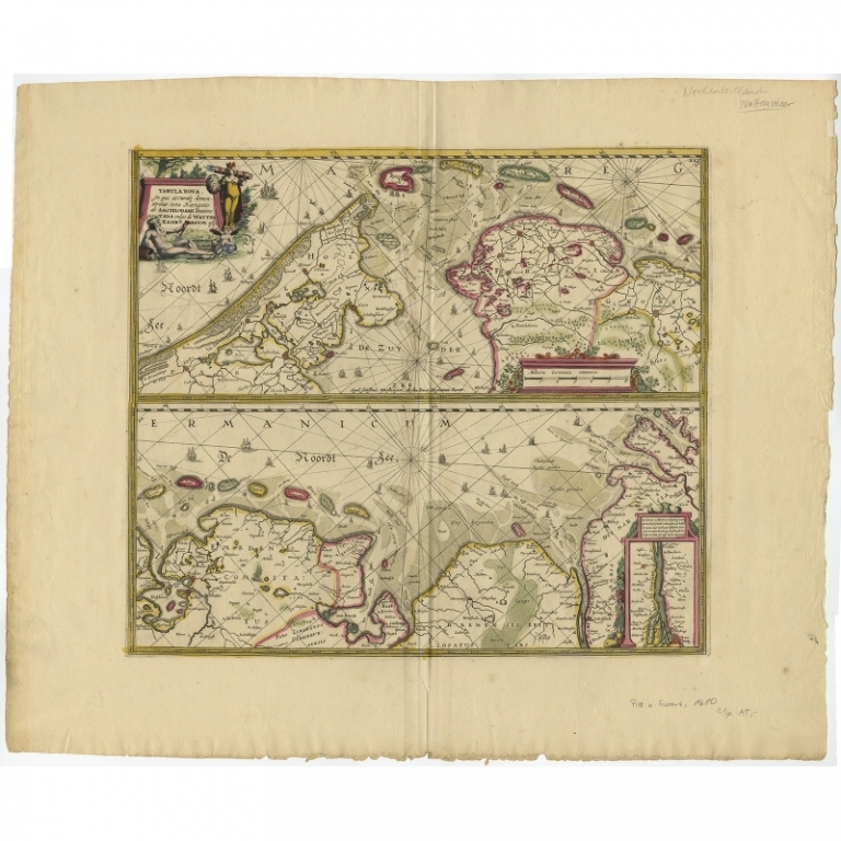 Antique Map of the Dutch and German North Sea coast by Hondius (c.1680)