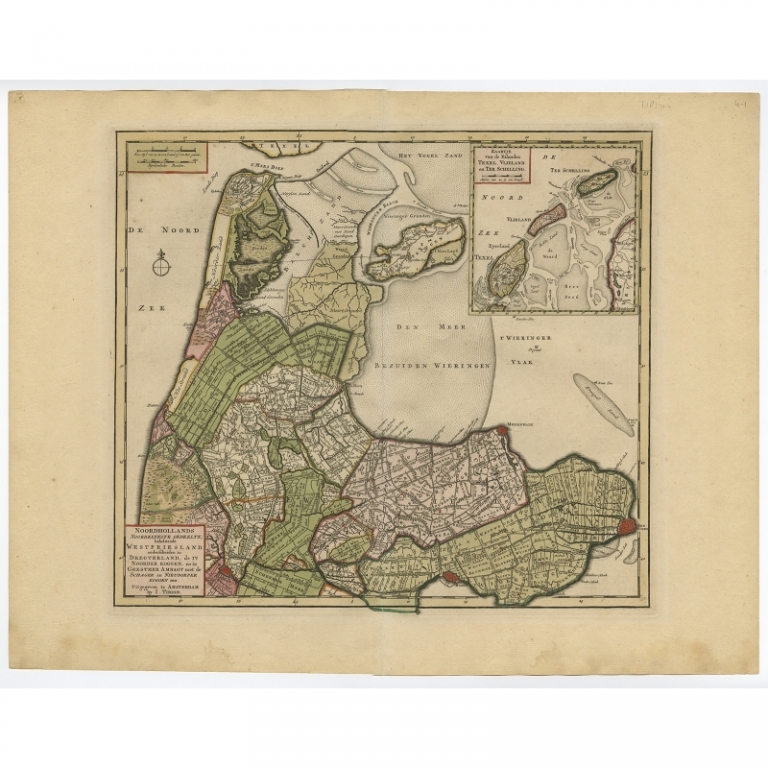 Antique Map of Noord Holland by Tirion (c.1750)