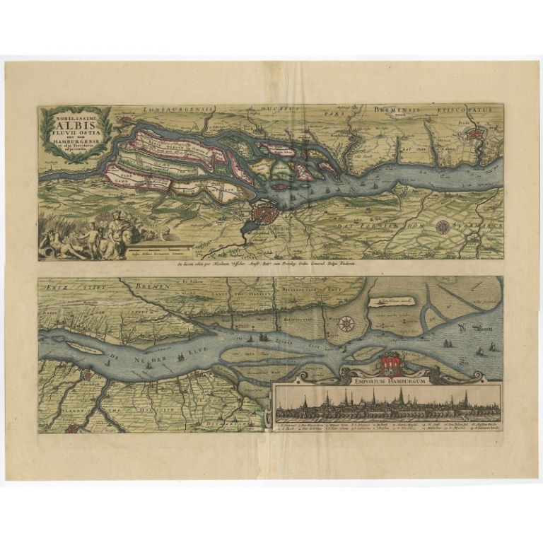 Antique Map of the Elbe River by Visscher (1698)
