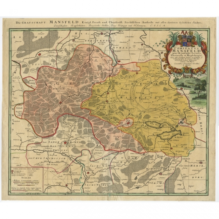 Antique Map of Mansfeld in Saxony-Anhalt by Homann Heirs (c.1750)