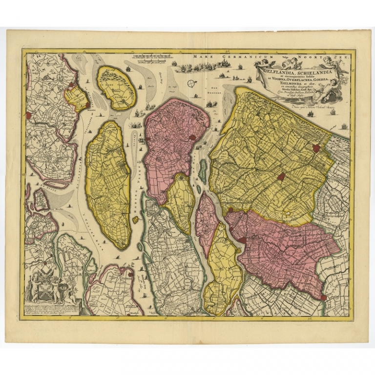 Antique Map of the region of Delfland and Schieland by Visscher (c.1680)