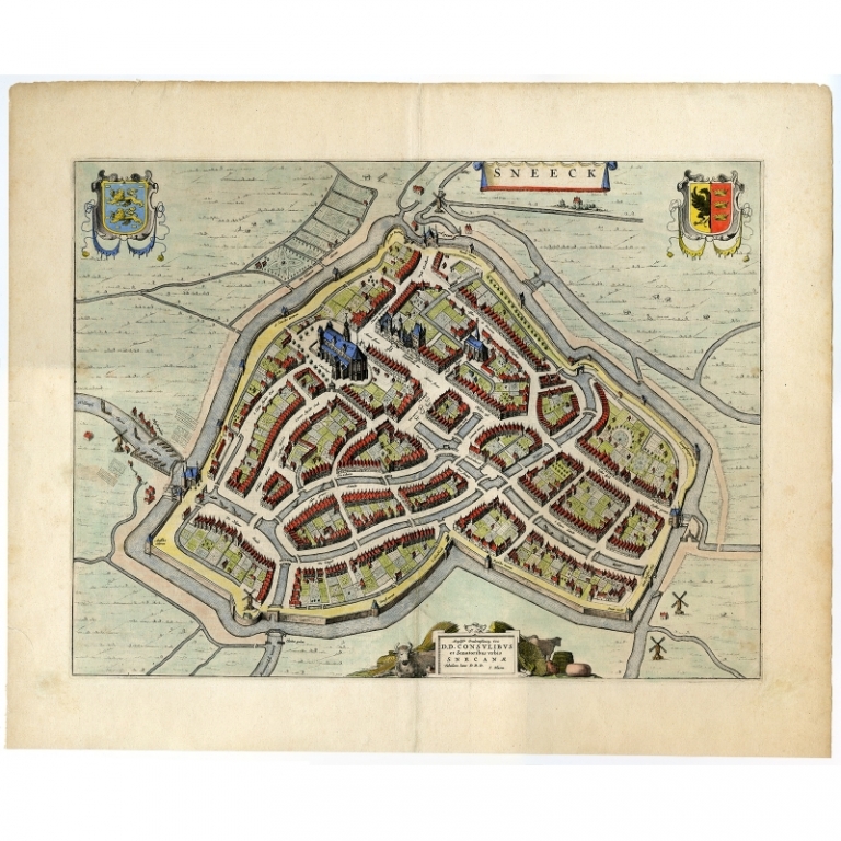 Antique Map of the City of Sneek by Blaeu (1649)