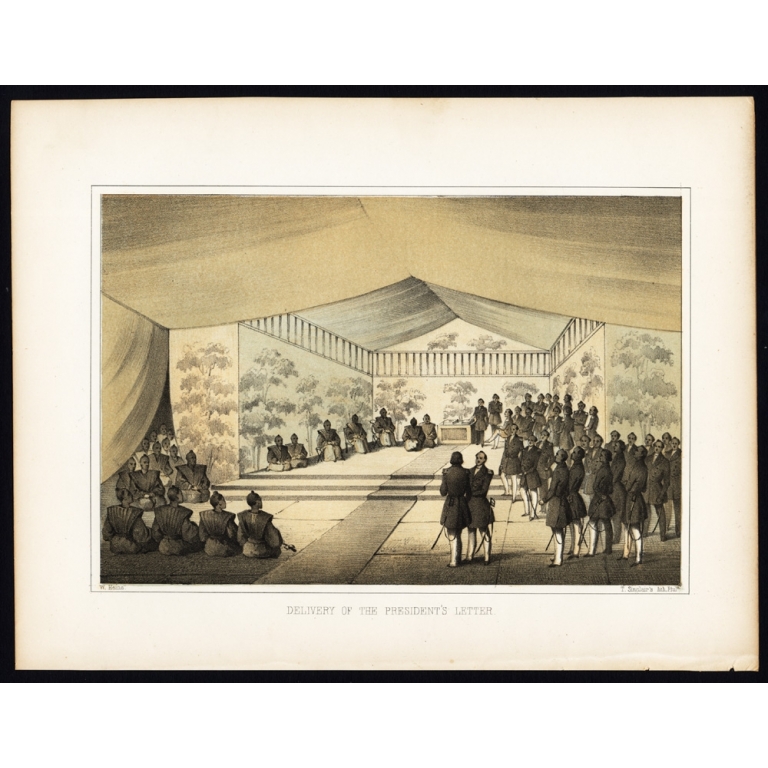 Antique Print of the American Delegation presenting a Letter by Hawks (1856)