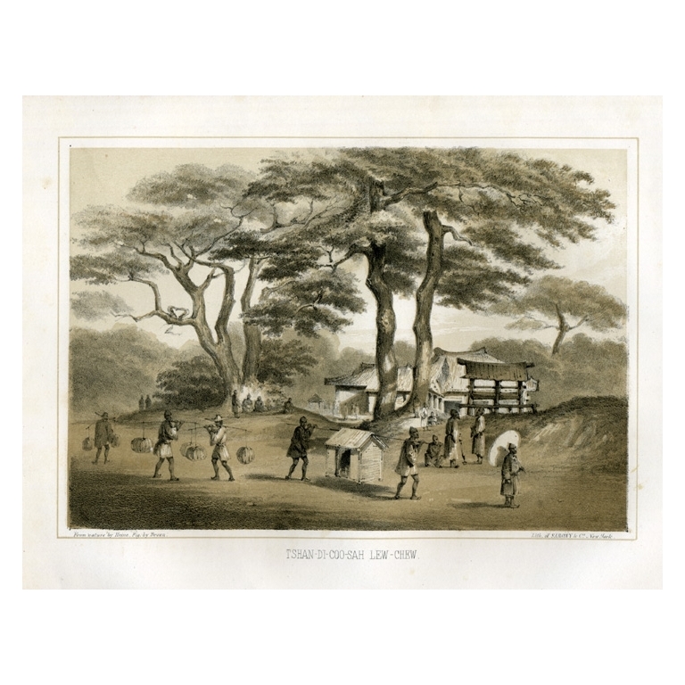 Antique Print of one of the Ryukyu Islands by Hawks (1856)