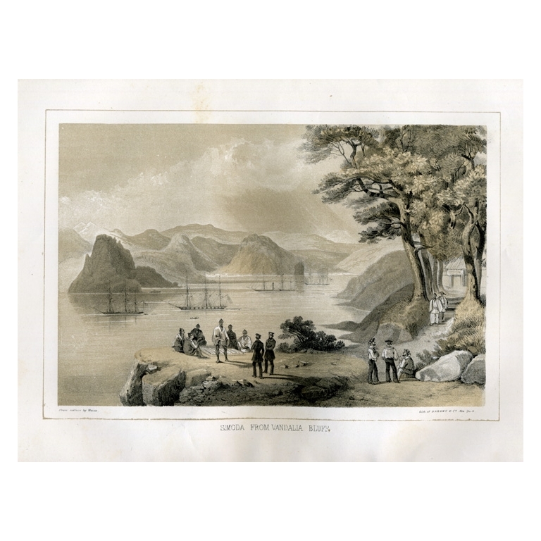 Antique Print of Shimoda by Hawks (1856)