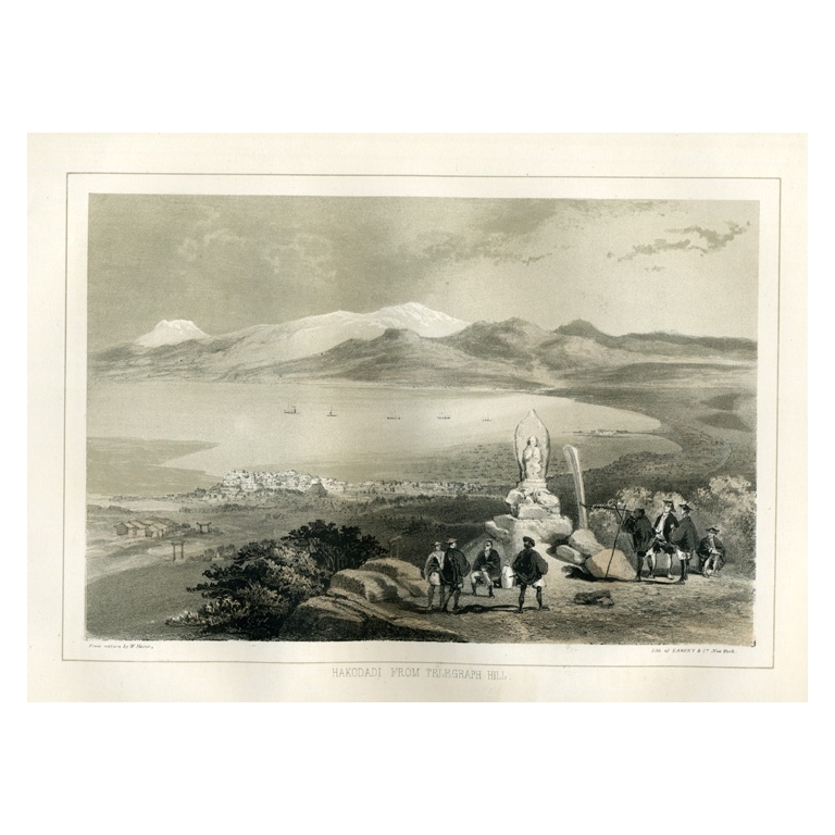Antique Print of Hakodate by Hawks (1856)