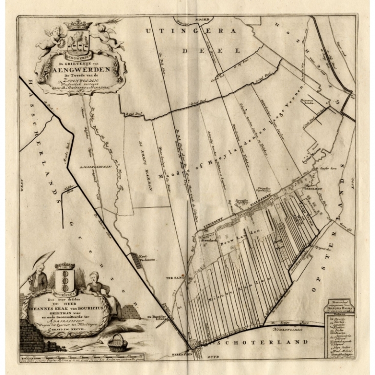 Antique Map of the Aengwirden Township (Friesland) by Halma (1718)
