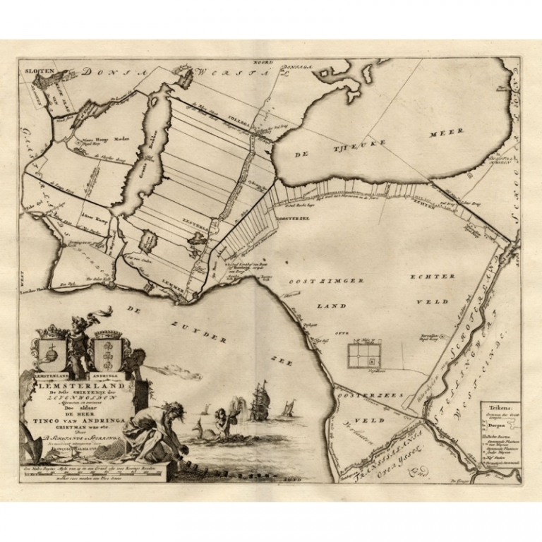 Antique Map of the Lemsterland township (Friesland) by Halma (1718)