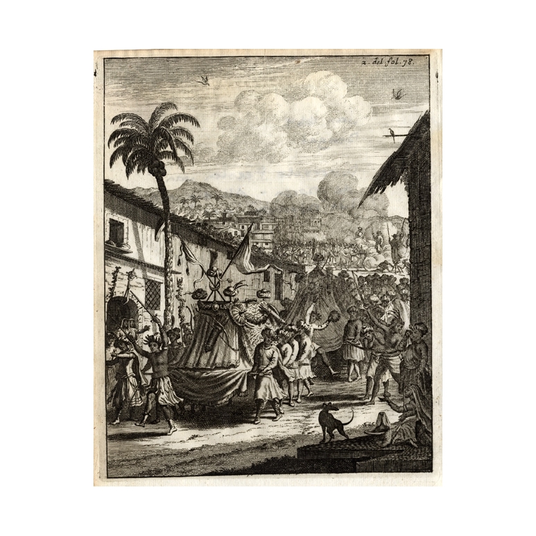 Antique Print of Celebrations by the Moors by Schouten (1708)