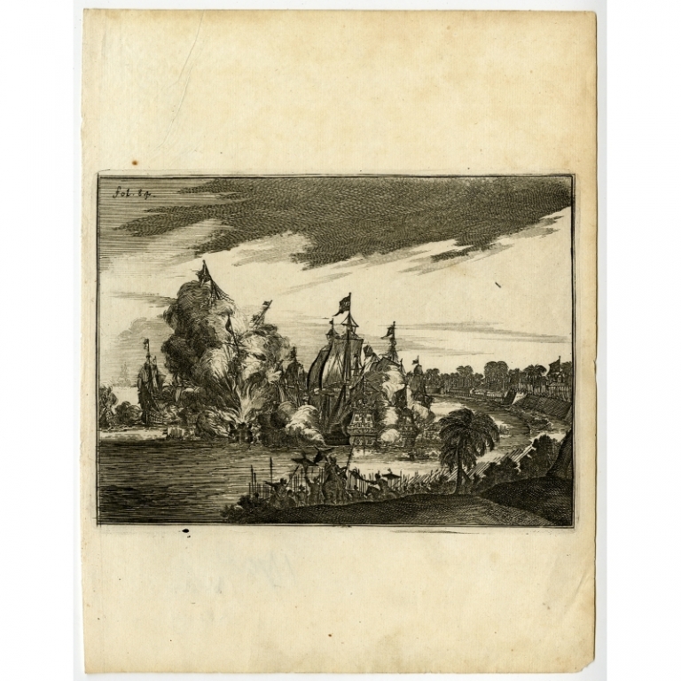 Antique Print of the Victorious sea battle of the Dutch by Schouten (1708)