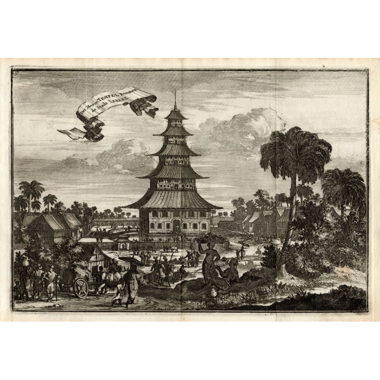 Antique Print of the Temple of Jepare by Schouten (1708)
