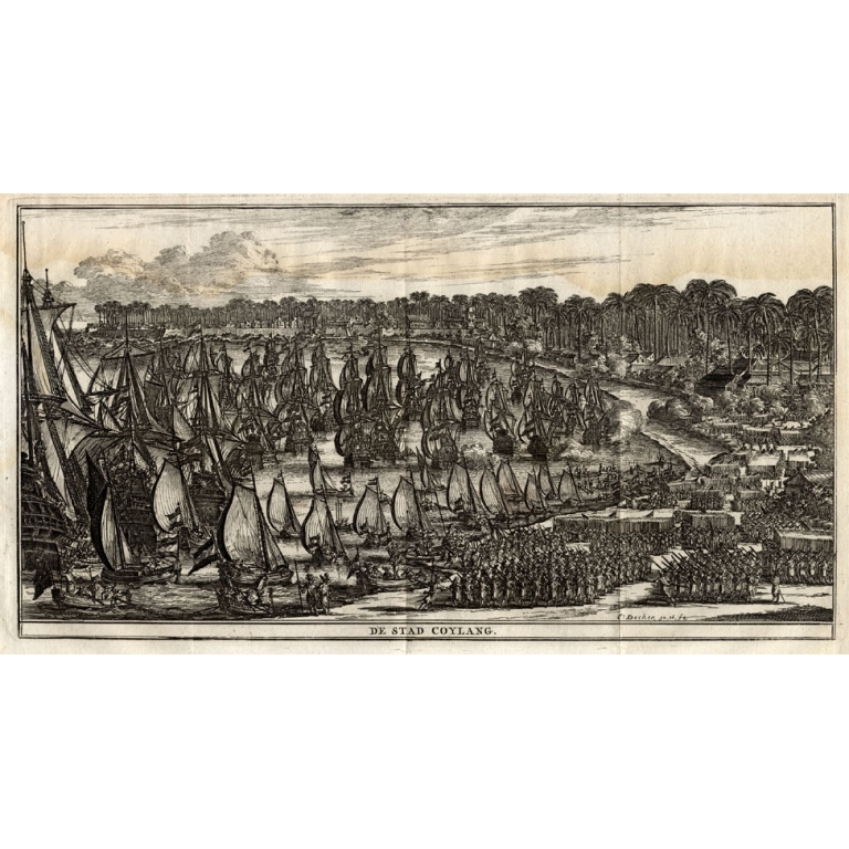Antique Print of the City of Coylang by Schouten (1708)