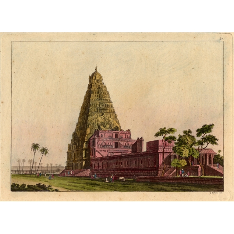 Pl.41 Antique Print of a Temple in South East Asia by Ferrario (1827)