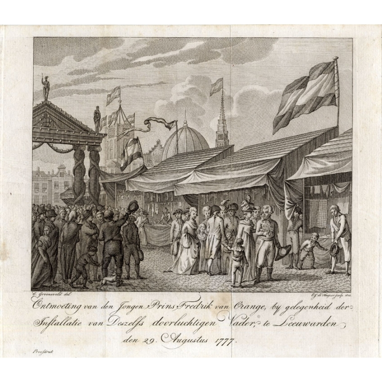 Antique Print of the Encounter of the young Prince Frederik of Oranje by Huyzer (1802)