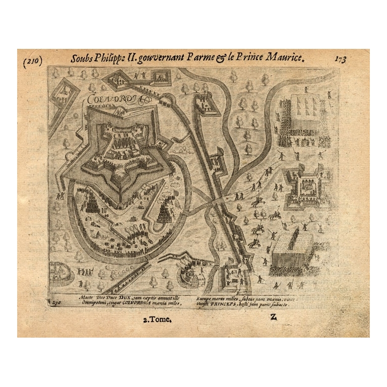 Pl.210 Antique Print of the Attack on Coevorden by Baudartius (1616)