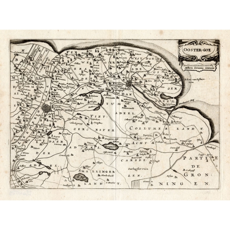 Antique Map of the Region of Oostergo by Colom (1635)