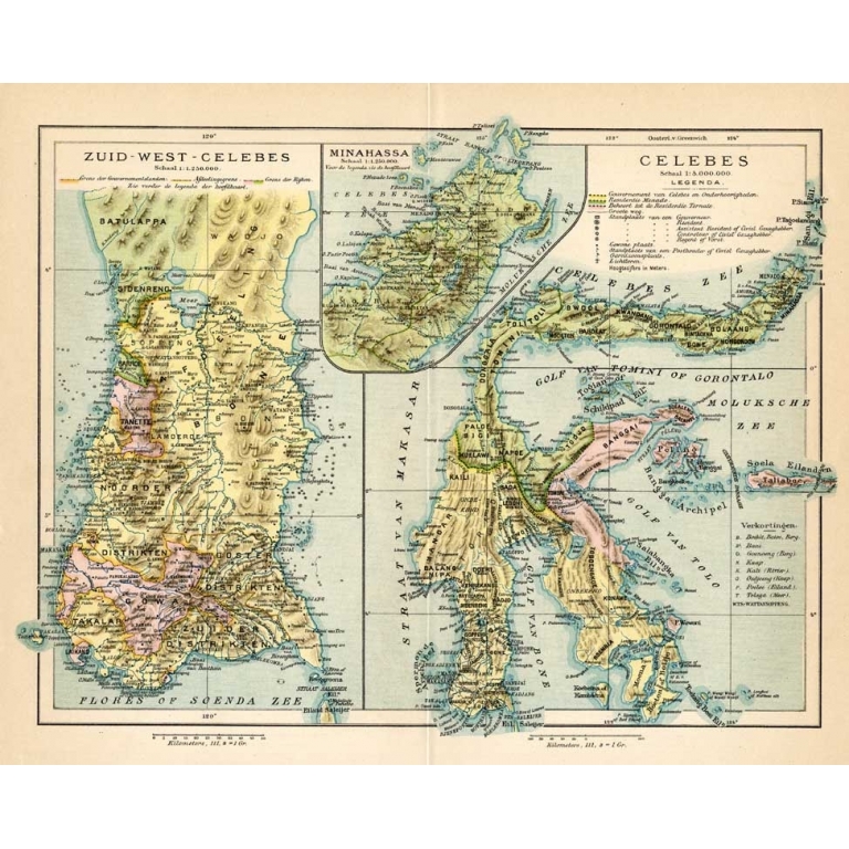 Antique Map of Sulawesi by Winkler Prins (c.1900)