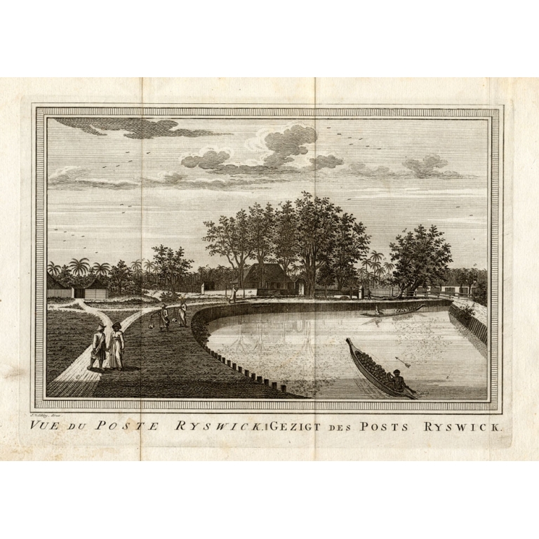 Antique Print of Fort Rijswijk by Van Schley (1750)