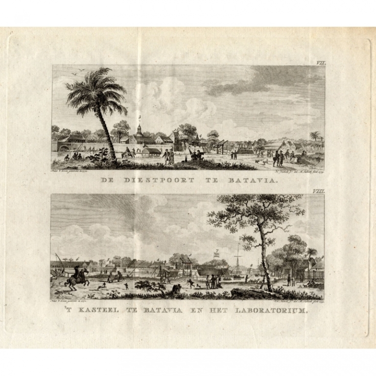 Antique Print with views of Batavia by Conradi (1782)
