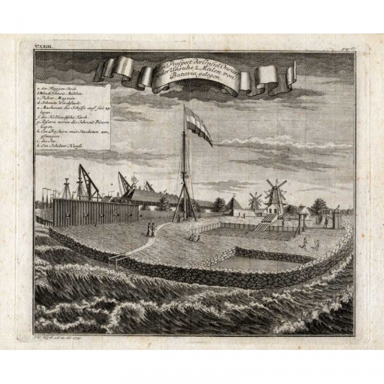 Antique Print of Onrust Island by Heijdt (1739)