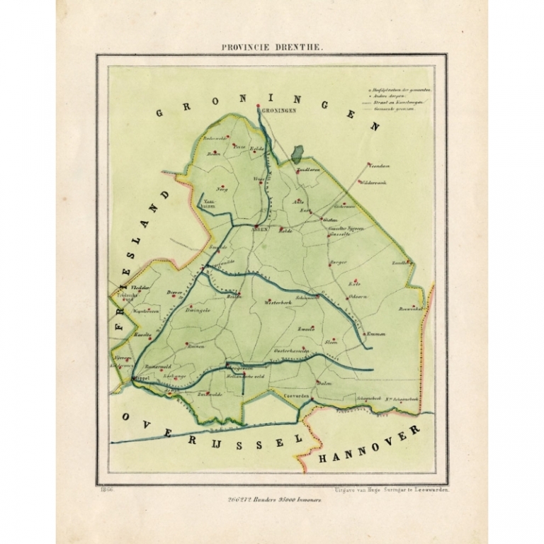 Antique Map of Drenthe by Kuyper (1865)