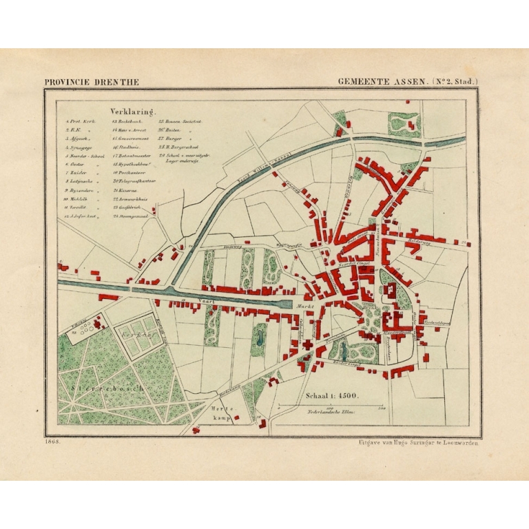 Antique Map of the City of Assen by Kuyper (1865)