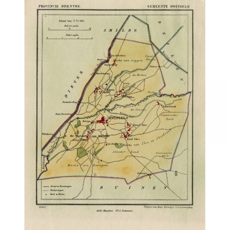 Antique Map of the Township of Dwingelo by Kuyper (1865)