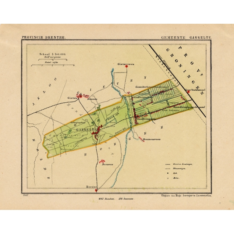 Antique Map of the Township of Gasselte by Kuyper (1865)