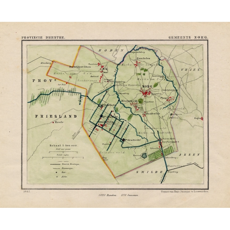 Antique Map of the Township of Norg by Kuyper (1865)