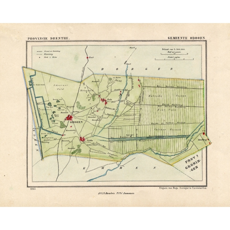 Antique Map of the Township of Odoorn by Kuyper (1865)