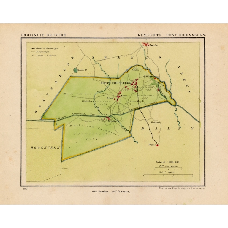 Antique Map of the Township of Oosterhesselen by Kuyper (1865)