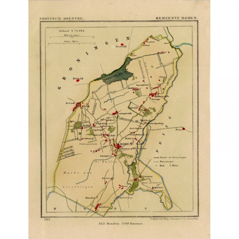 Antique Map of the Township of Roden by Kuyper (1865)