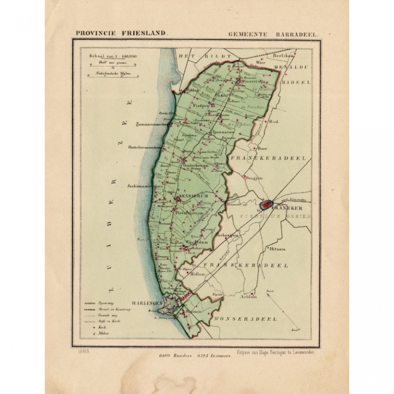 Antique Map of Barradeel by Kuyper (1868)