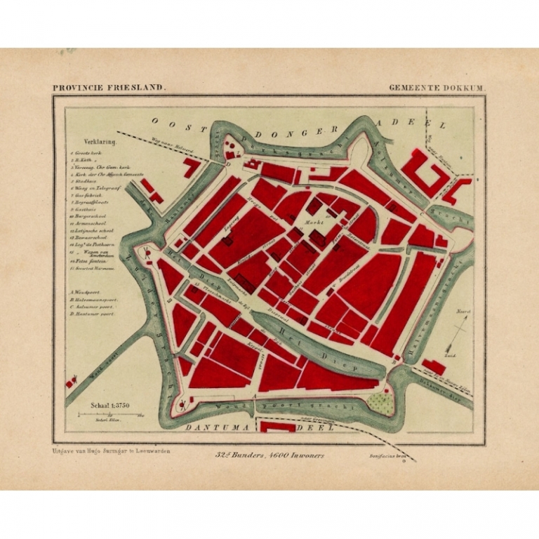 Antique Map of Dokkum by Kuyper (1868)
