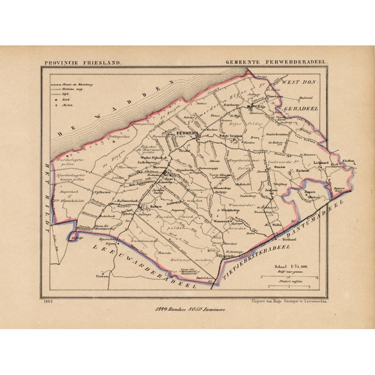 Antique Map of Ferwerderadeel by Kuyper (1868)