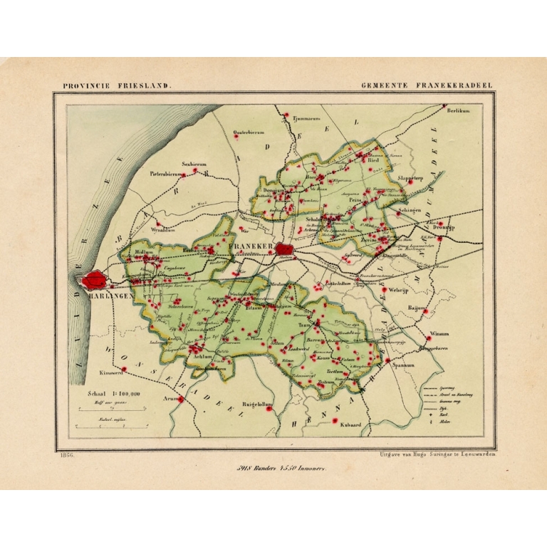 Antique Map of Franekeradeel by Kuyper (1868)