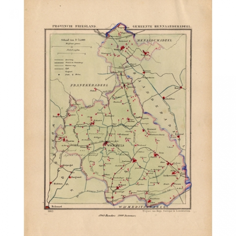 Antique Map of Hennaarderadeel by Kuyper (1868)