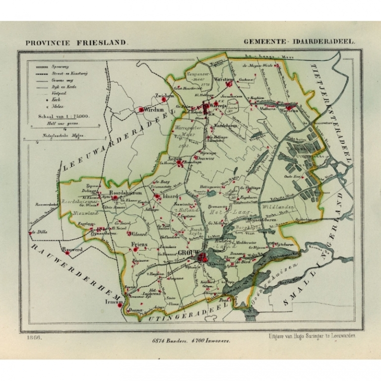 Antique Map of Idaarderadeel by Kuyper (1868)