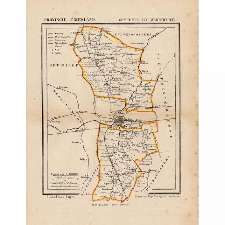 Antique Map of Leeuwarderadeel by Kuyper (1868)
