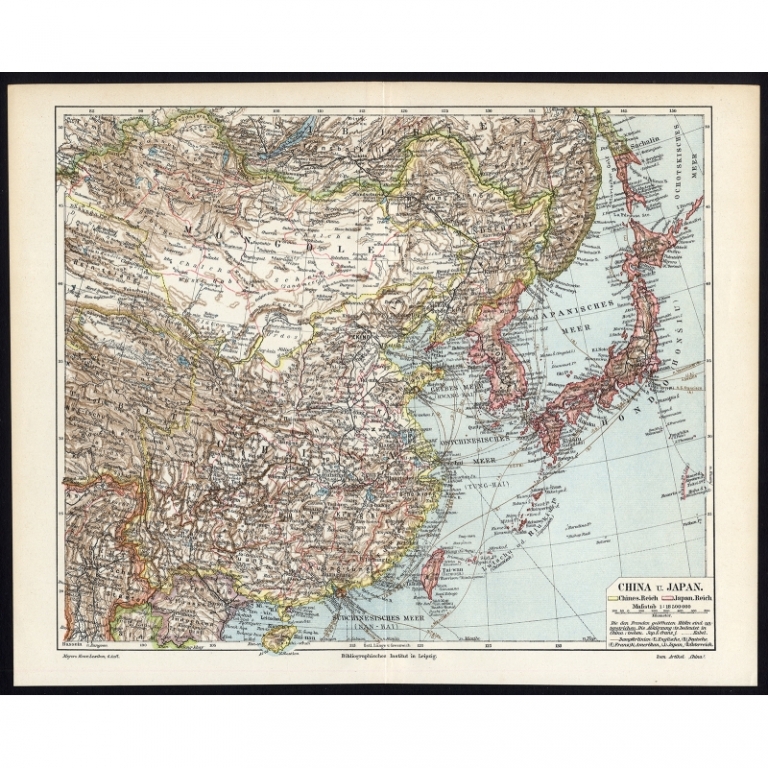Antique Map of China and Japan by Meyer (1902)