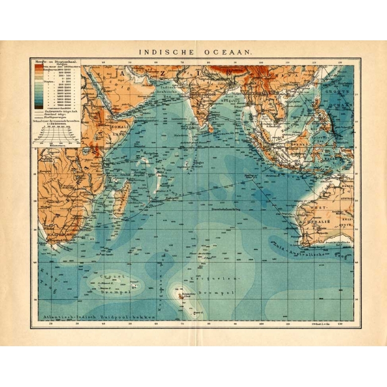 Antique Map of the Indian Ocean by Meyer (1895)