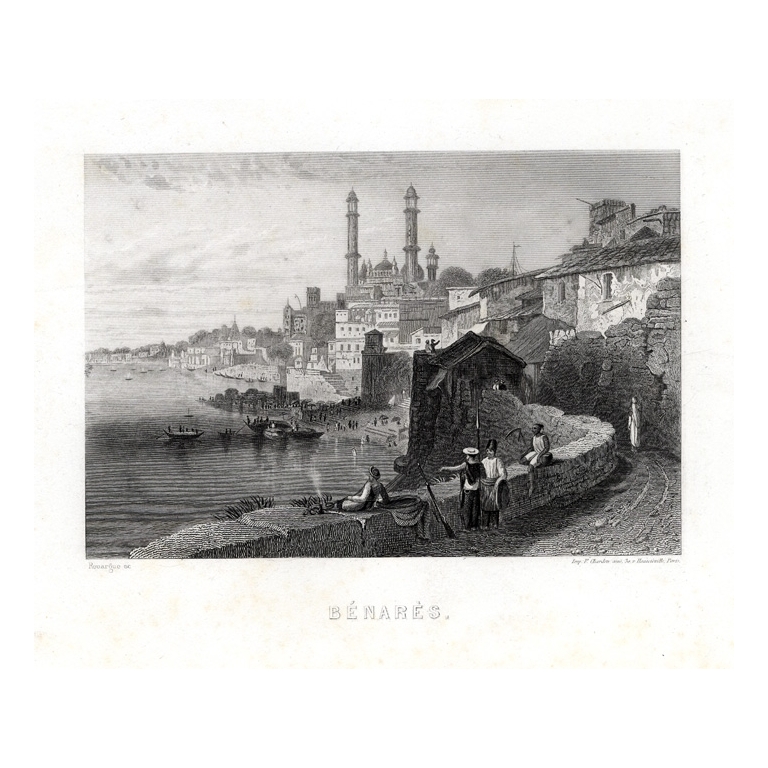 Antique Print of the City of Varanasi by Rouargue (1876)