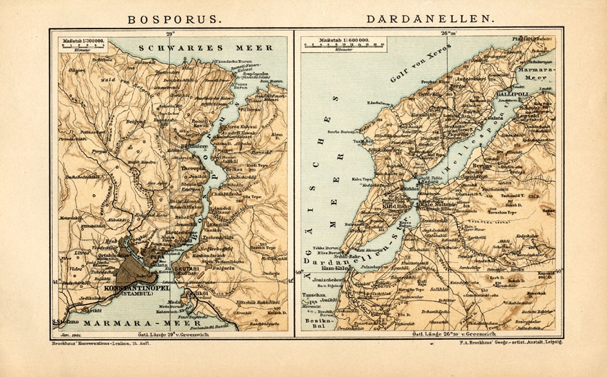 Antique Map Of The Bosphorus And Dardanelles By Meyer C1895 