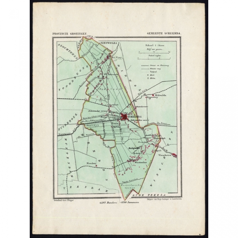 Antique Map of the Township of Scheemda by Kuyper (1865)