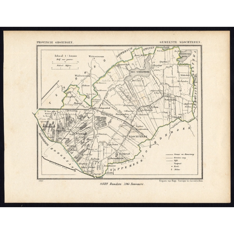 Antique Map of the Township of Slochteren by Kuyper (1865)