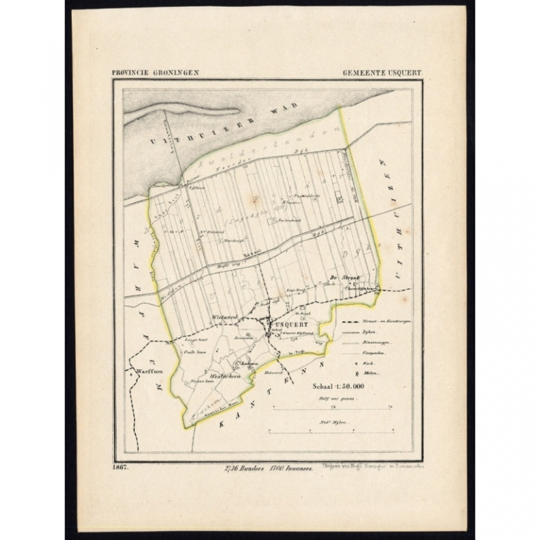 Antique Map of the Township of Usquert by Kuyper (1865)