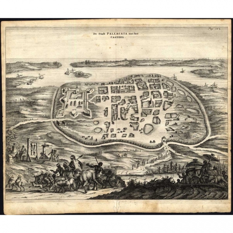 Antique Plan of Pulicat by Nieuhof (1682)