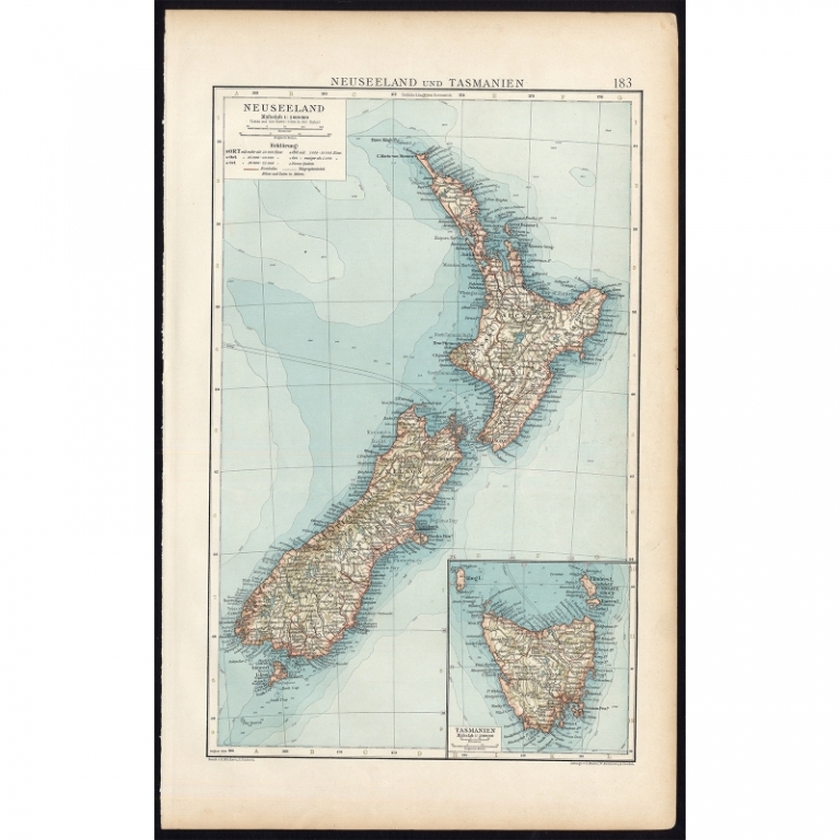 Antique Map of New Zealand and Tasmania by Andree (1904)
